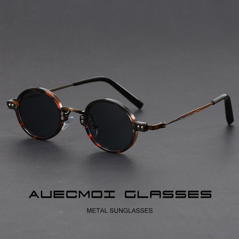 Petite monture Vintage Steampunk lunettes de soleil rondes femmes pour hommes mâle extérieur populaire classique Rivet marque de luxe concepteur verre de soleil