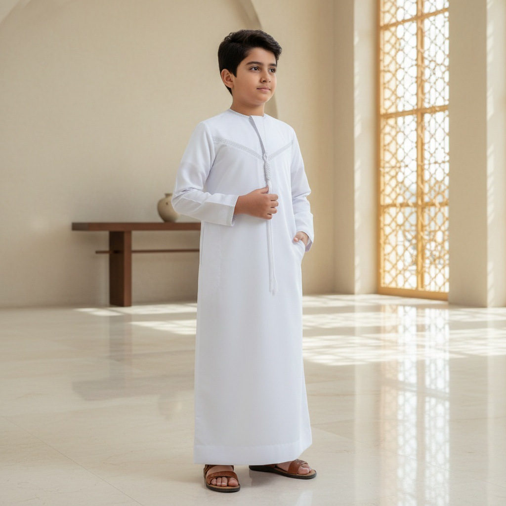 Vêtements traditionnels pour enfants Robe arabe Thobe Blanc Garçons Robe de style ethnique Enfants musulmans Jubba Thobes Ramadan Eid Islam Vêtements