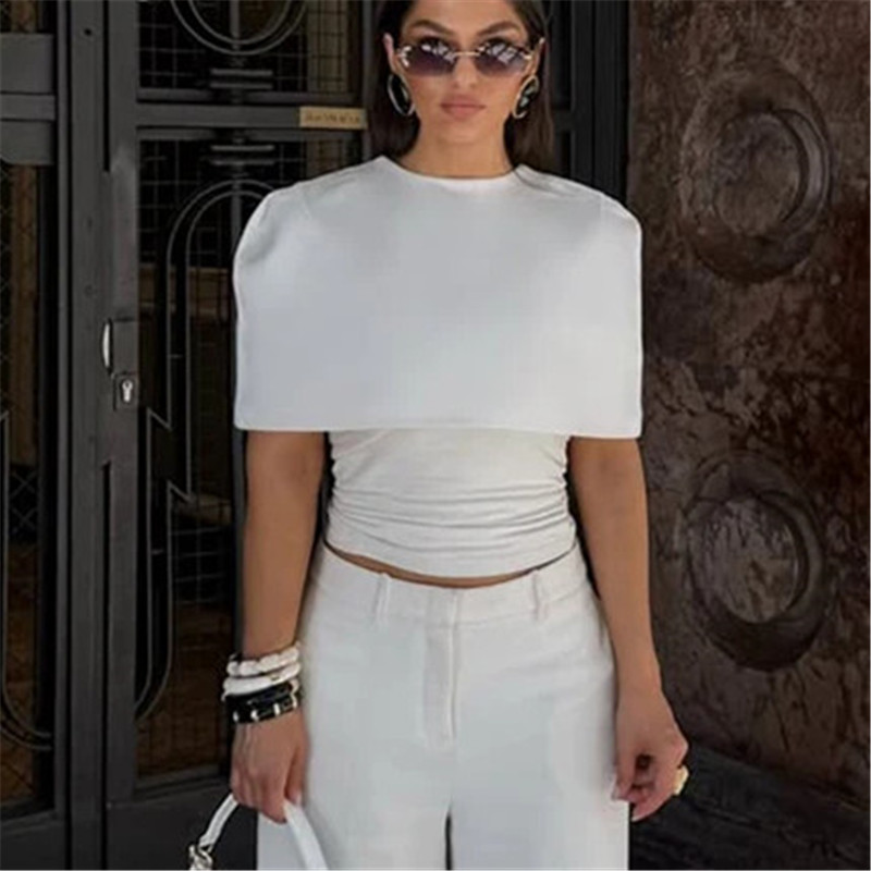 Capelet de luxe rembourré à col montant pour femme, sans manches, structuré, couleur unie, pour soirée et club