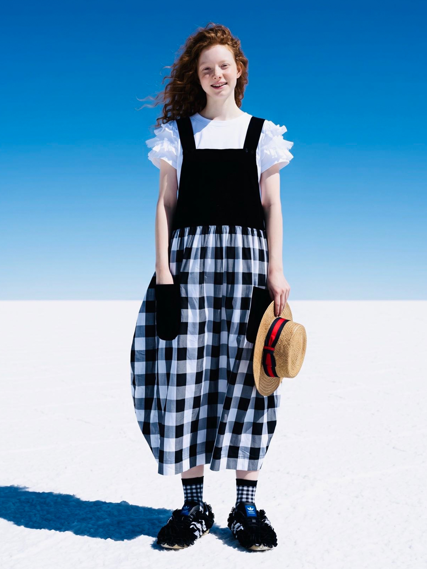 Robe ample en patchwork noir pour femmes, imakokoni, originale, style artistique d'été, à carreaux, décontractée, mi-longue, avec bretelles, 265576