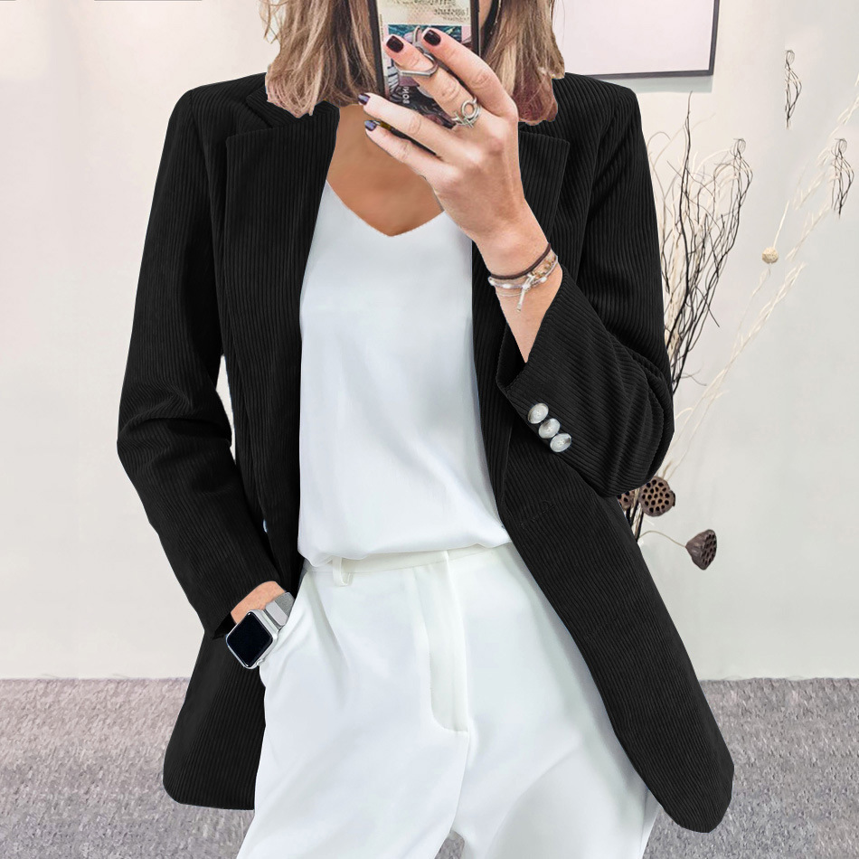 Cardigan en velours côtelé pour femme, vêtement Slim, solide, décontracté, blazer européen et américain, petite veste de costume, nouvelle collection automne hiver