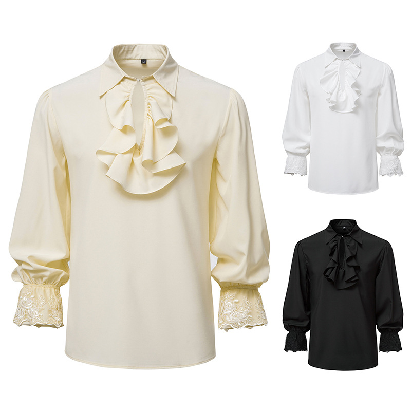 Chemises pour hommes, style médiéval rétro, chemises de performance, manches bouffantes, décontractées, pour scène, cosplay, fête, vêtements masculins, chemise S09