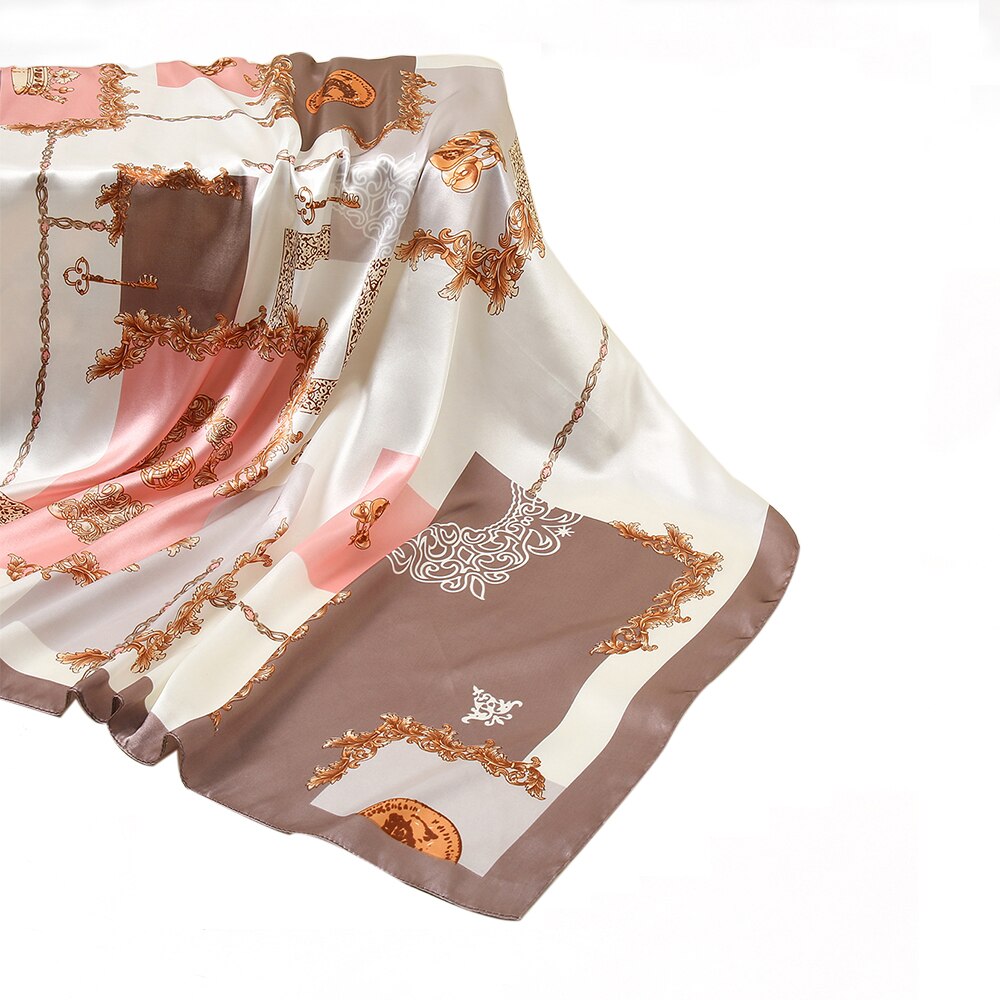 Écharpe carrée en satin de soie de 90 cm, motif vintage, foulard musulman pour femmes, bandeau pour cheveux, dernier modèle, 90*90 cm