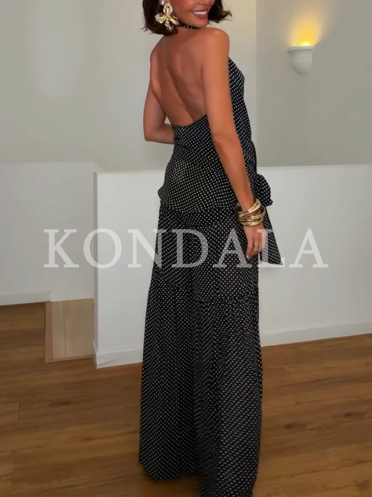 KONDALA Ensemble pantalon et haut pour femme, tendance, décontracté, à pois, été 2026, élégant, style urbain, pour les vacances, comprenant un haut dos nu et un pantalon large