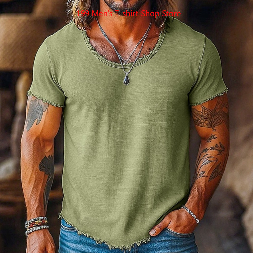 T-shirt décontracté pour homme, mode printemps 2026, manches courtes, couleur unie, coupe ample
