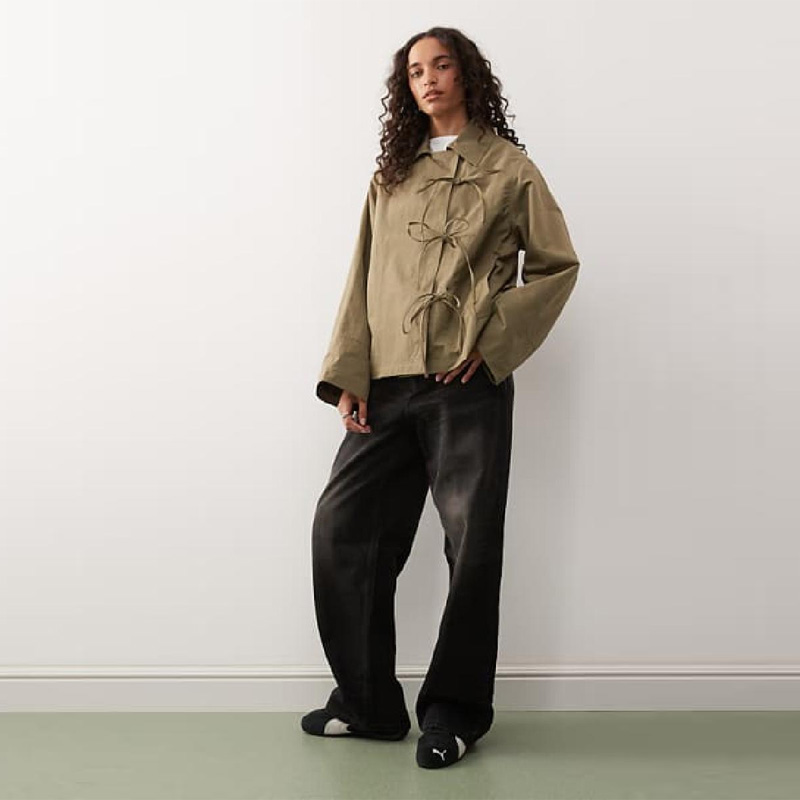 Vestes élégantes et Cool avec nœud papillon, manteau ample avec poche à revers, décontracté, Vintage, Chic, polyvalent, vêtements d'extérieur, automne