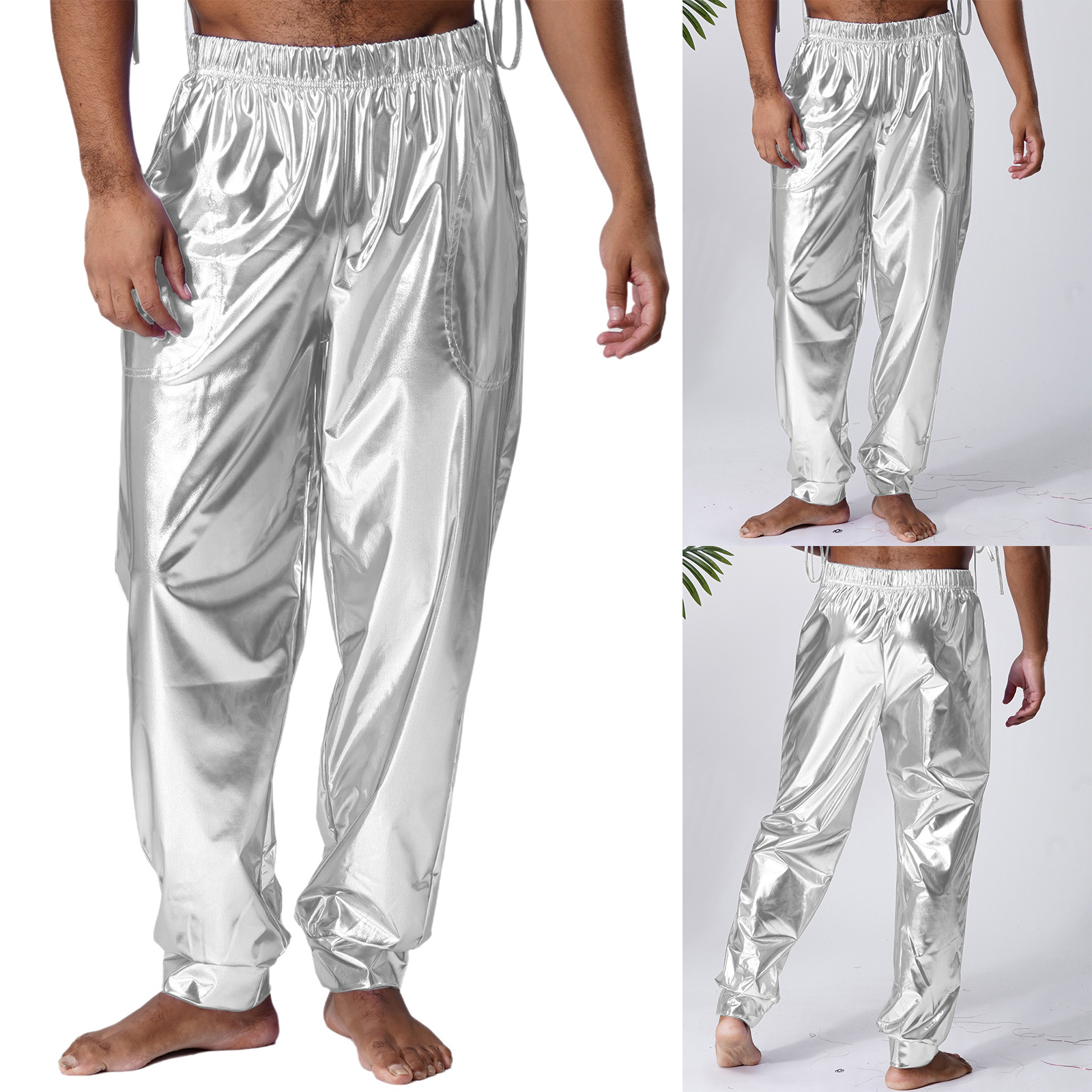 Pantalon Long métallique pour hommes, taille haute, Hip Hop, Hippies, Disco, danse de rue, Performance, fête, Club, Look haut, brillant