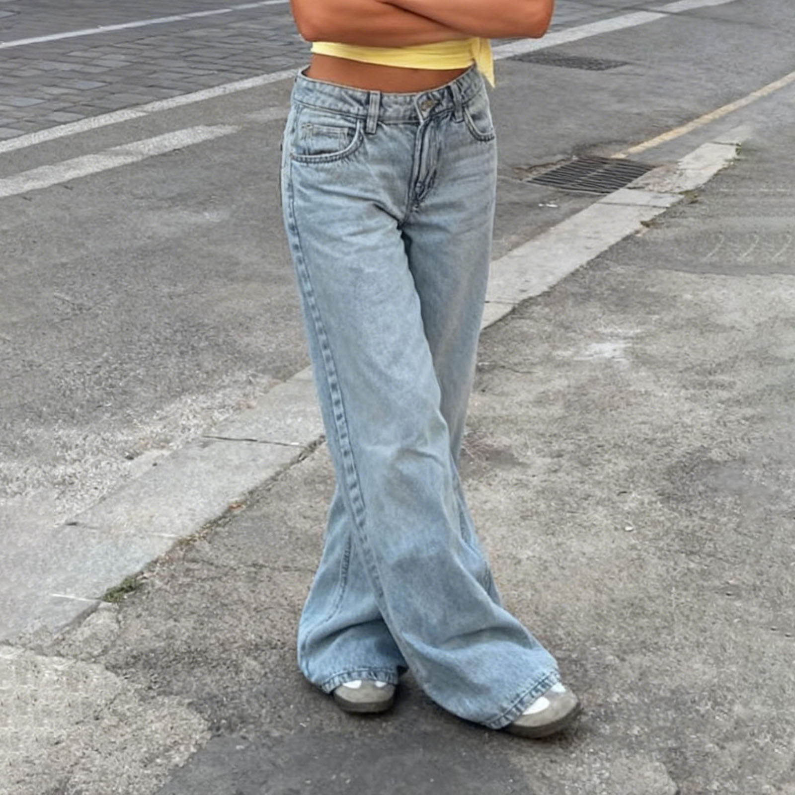 Jean Baggy esthétique pour femmes, mode printemps été, taille basse, jambes larges, pantalon en Denim avec poches, pantalon Long décontracté, Streetwear