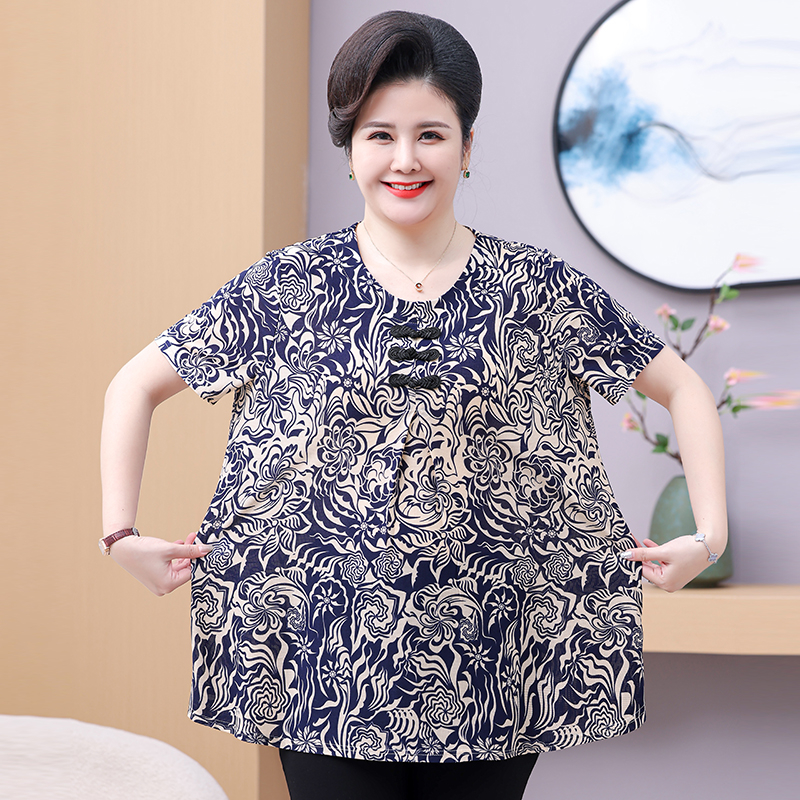 Vêtements pour femmes âgées d'âge moyen, grande taille, été, Vintage, imprimé Floral, T-shirts amples, décontracté, col rond, manches 3/4