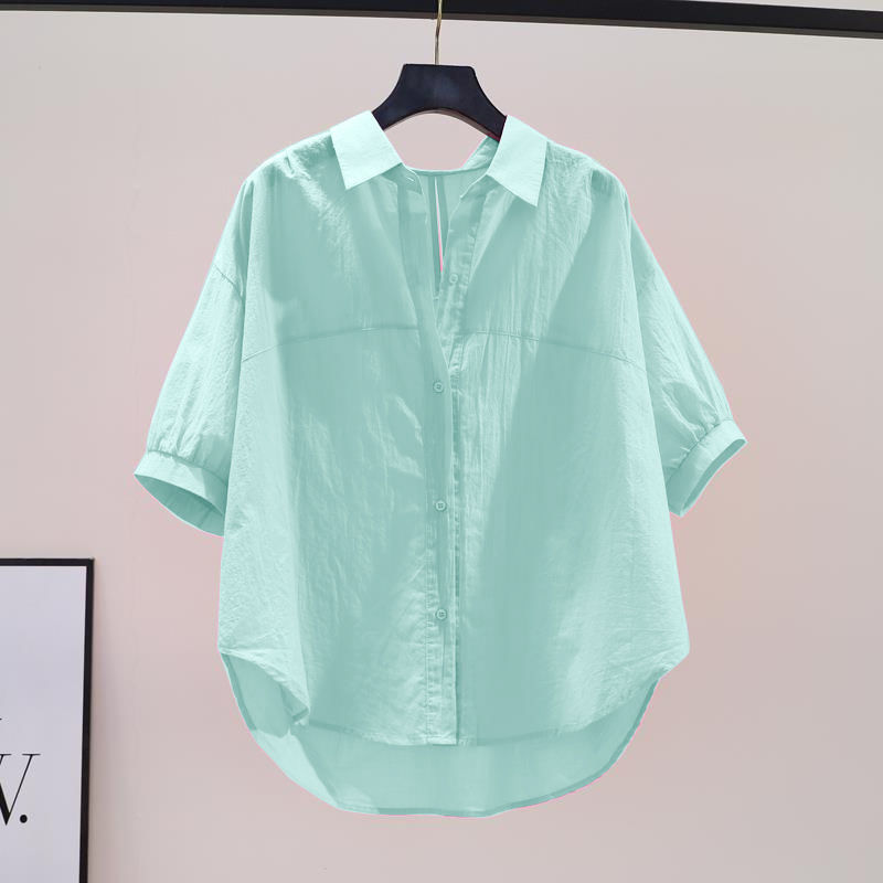 Chemisier boutonné monochromatique décontracté pour femmes, chemise basique, col polo, manches courtes, mode vintage, été, nouveau
