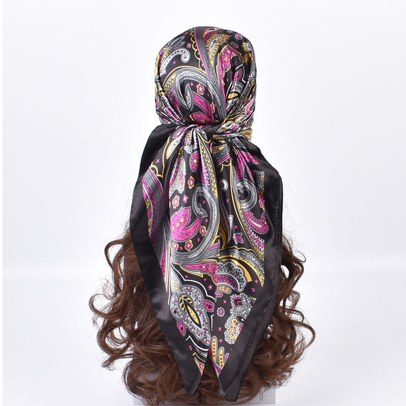 Foulard carré en soie 90x90cm pour femme, imprimé, bandeau, hijab en satin, bandeaux pour cheveux, écharpe, couvre-chef féminin, bandana
