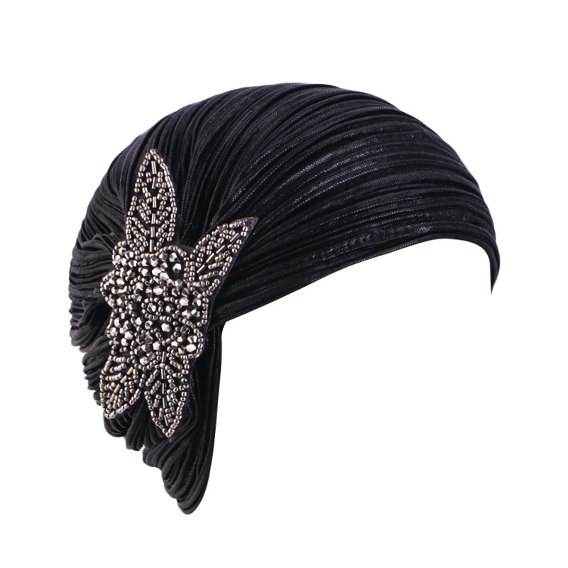 Bonnet turban à paillettes pour femmes, bonnet hijab musulman, casquettes indiennes plissées, chapeau pour dames, accessoires pour cheveux, or, argent, diamant, bijoux, mode