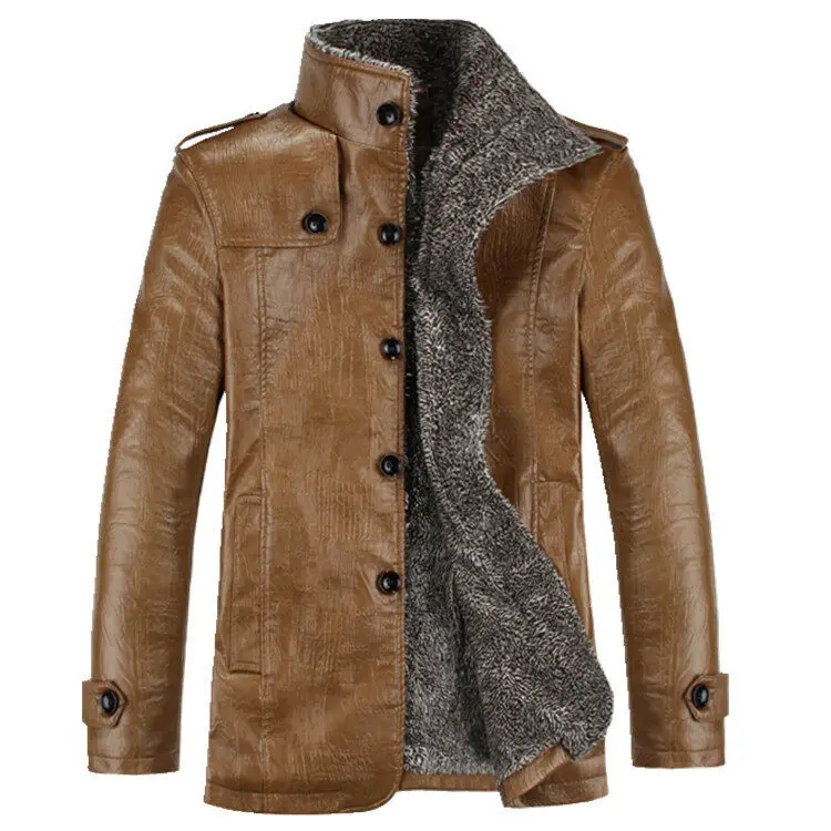 Manteau d'hiver chaud coupe-vent pour homme, manteau de moto en cuir polaire, veste en cuir PU en velours, veste décontractée en Faux cuir