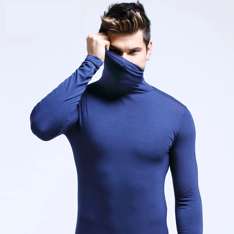 Chemises originales pour hommes T-Shirt automne/hiver vêtements intérieurs à la mode pour hommes chemise à col roulé coupe ajustée chemise à manches longues noire unie