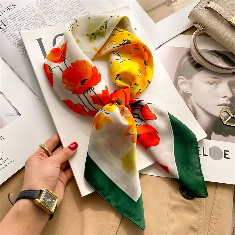 Foulard carré en soie imprimé à carreaux pour femmes, mode luxe, Hijab, bandeau pour cheveux, foulard, châle en Satin, ruban, bandeau Bandana