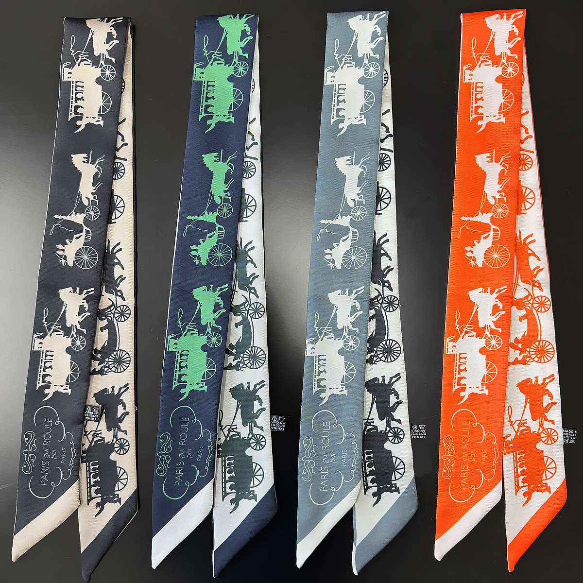 Nouveau Foulard en Soie, Ruban de Poignée, Bandeau, Foulard à Imprimé Chaîne de Carrosse en Twill, Long Bandeau pour Cheveux, Collier, Foulard en Soie Étroit, Décoration de Sac