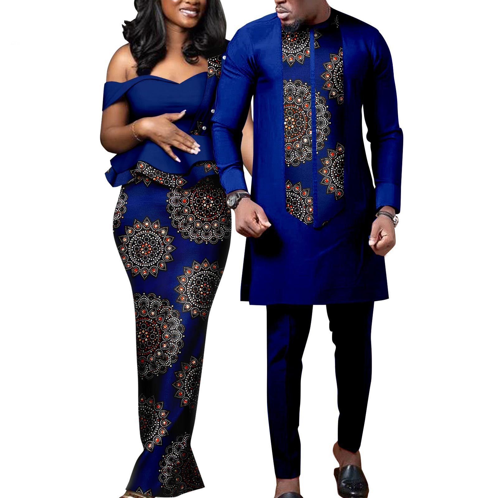 Robes africaines pour femmes, vêtements assortis en bazin pour couples amoureux, robes de soirée sirène imprimées, tenues pour hommes, ensembles chemise et pantalon, mariage