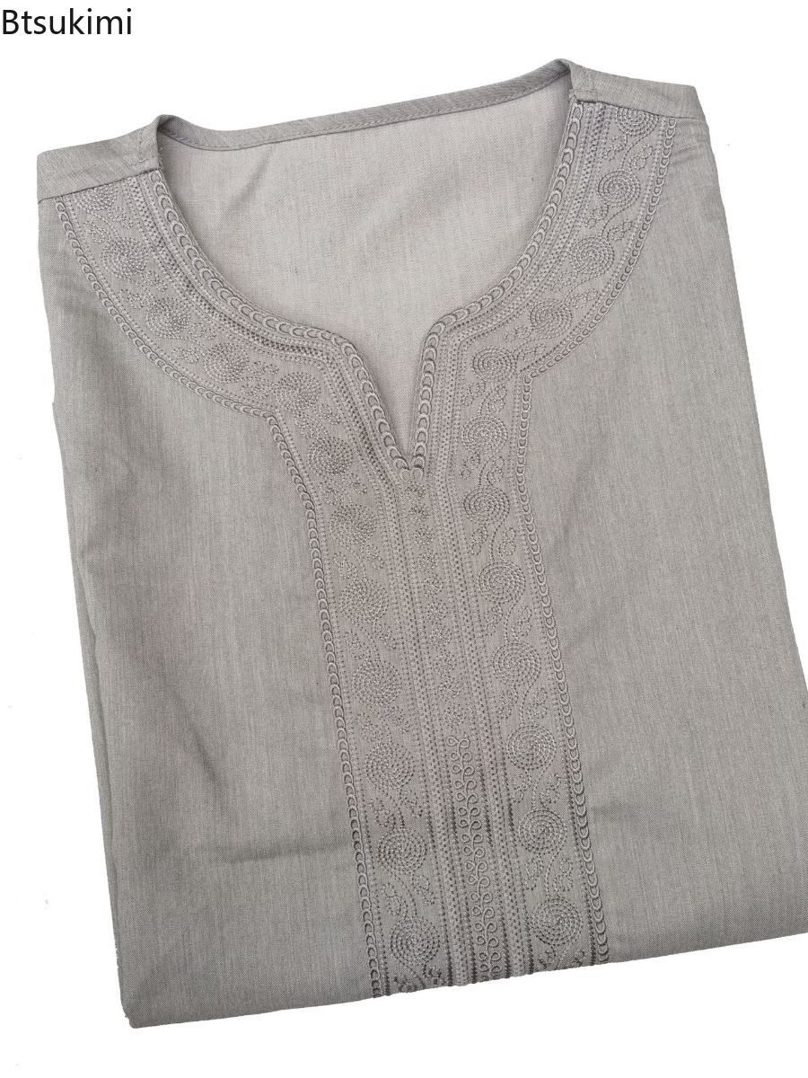Kaftan du Moyen-Orient pour l'Aïd, robe musulmane pour hommes, style ethnique, robe ample brodée, vêtements arabes islamiques, abayas décontractées, jubba thobe pour hommes