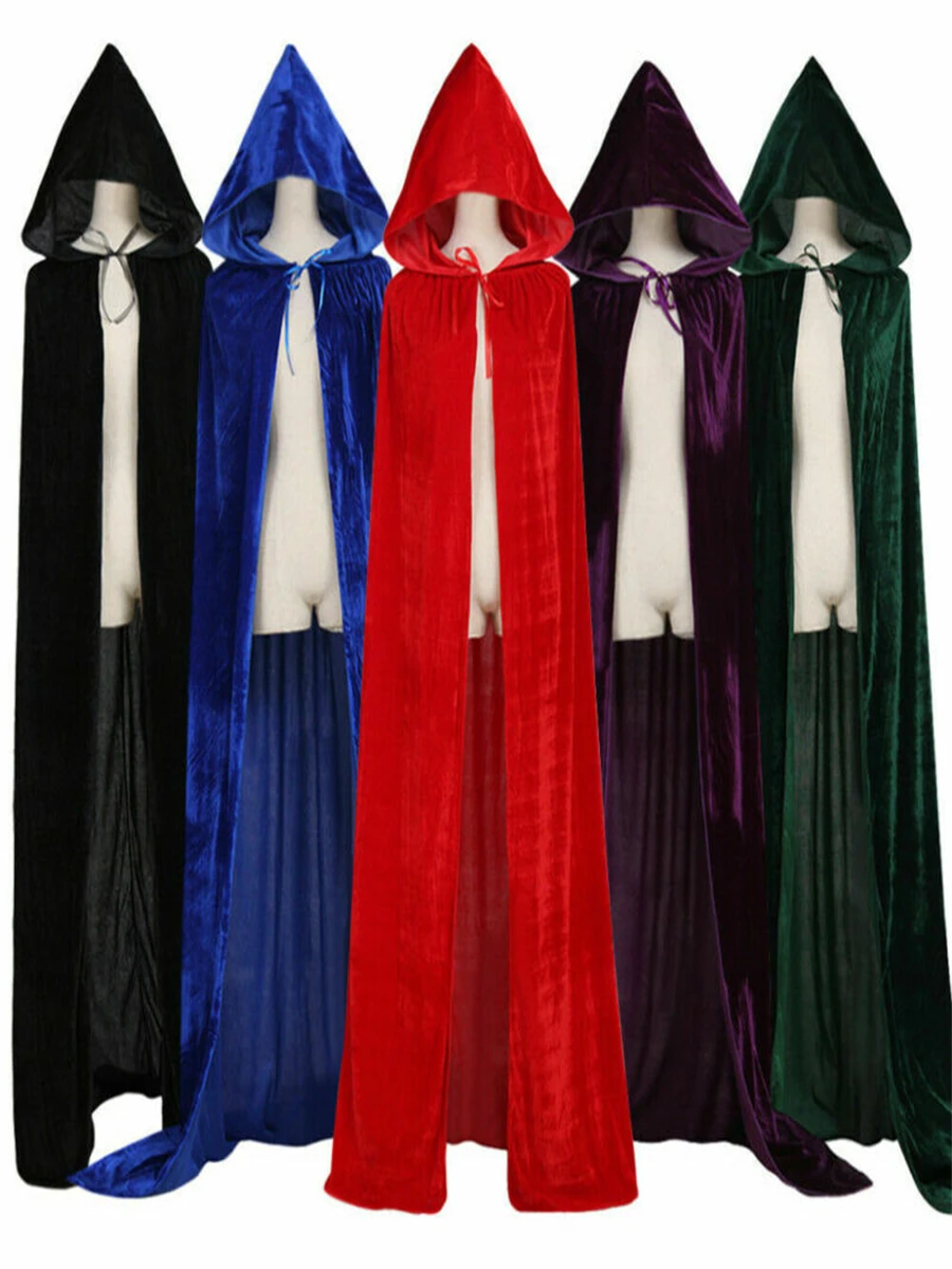 Costumes de cosplay gothiques à capuche pour hommes et femmes, Everak Witch, Vampires, Grim Reaper Capes, Velvet Robe, Rave Mask, Tim ade Party, Halloween