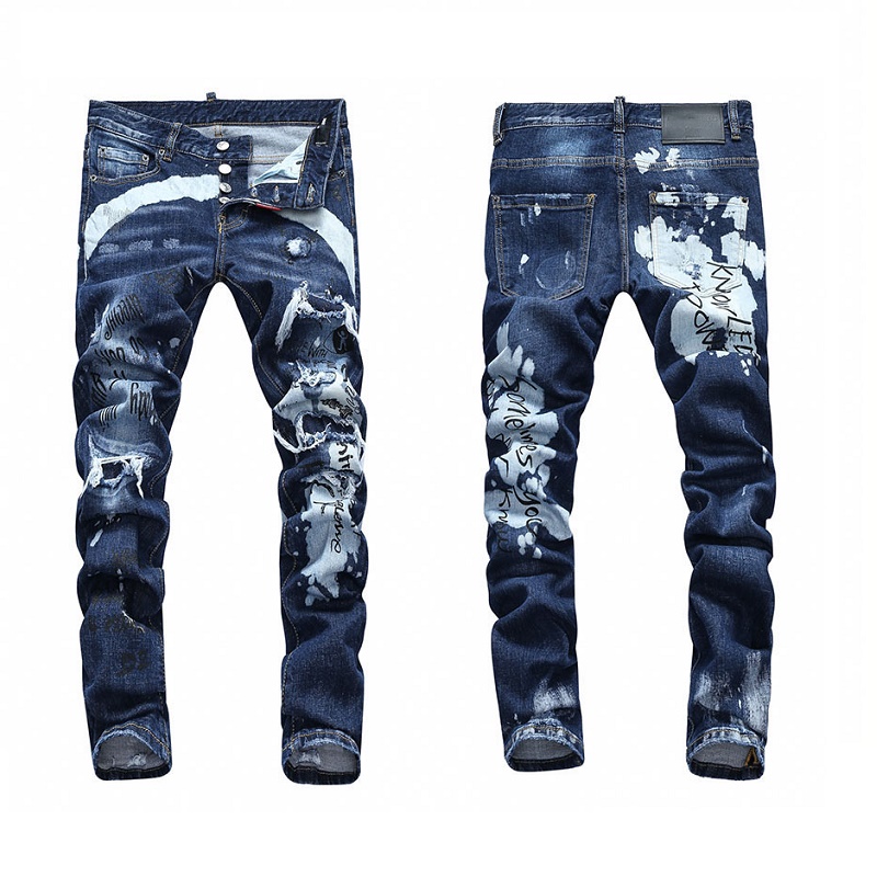 Marque de mode européenne hommes italie jean pantalon Design Cool haut jean hommes Slim jean Denim pantalon bleu trou pantalon jean pour hommes
