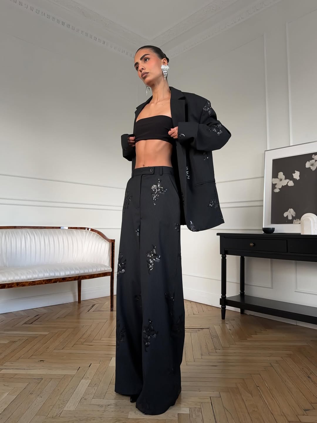 Costume chemise à paillettes pour femmes, élégant, revers, manches longues, haut, taille élastique, pantalon, ensemble 2 pièces, costumes de printemps de rue, 2026