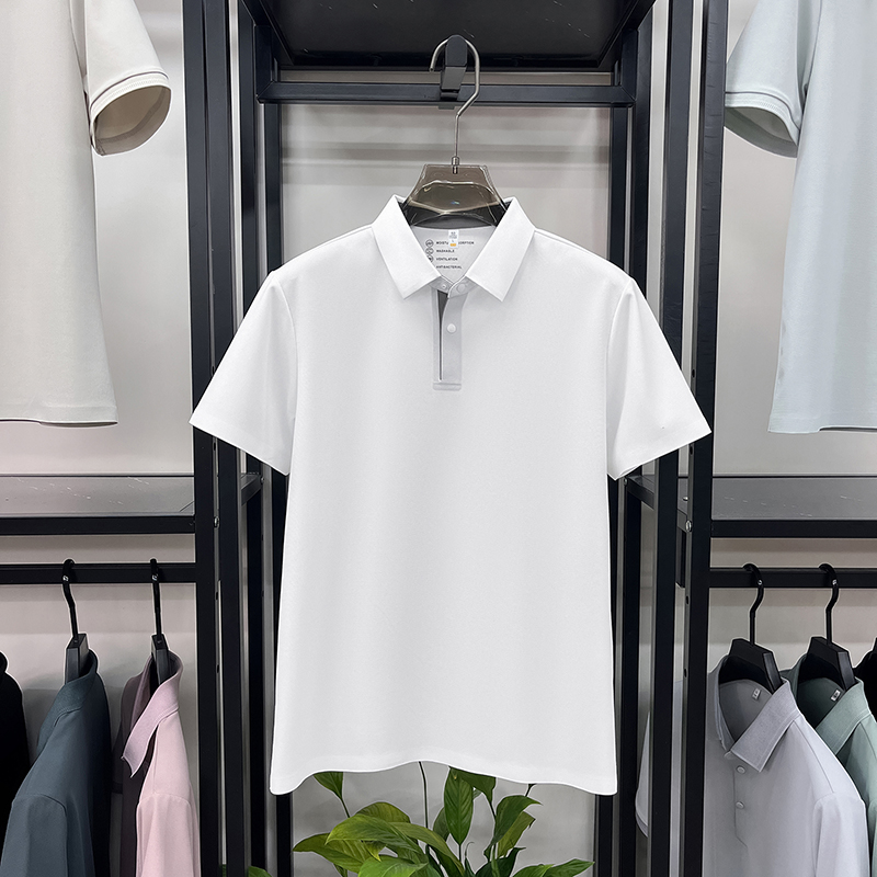 Mode glace soie manches courtes hommes polo shirt été haute qualité respirable affaires décontracté nouveau simple t-shirt de couleur solide