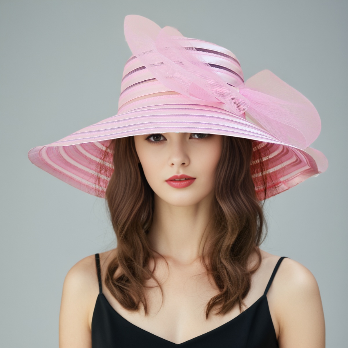 Chapeau en maille Organza pour femmes, 1 pièce, à volants, à large bord, chapeau de soleil de mariée d'été, français, Europe et amérique, casquette de fête exquise, casquette de plage