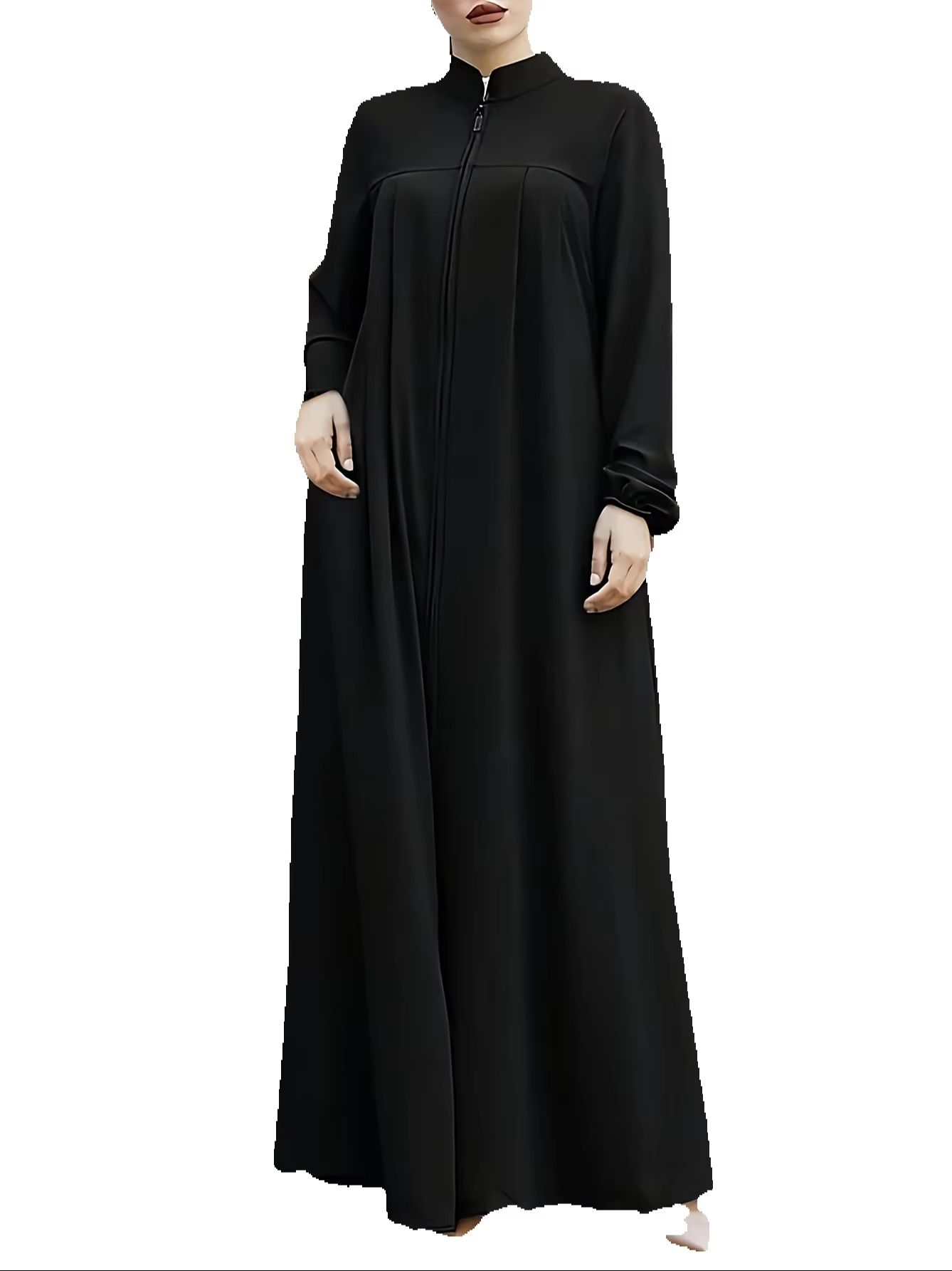 Robe longue pour femme de style moyen-oriental, printemps-été, avec fermeture éclair élégante et col montant, longueur genou.