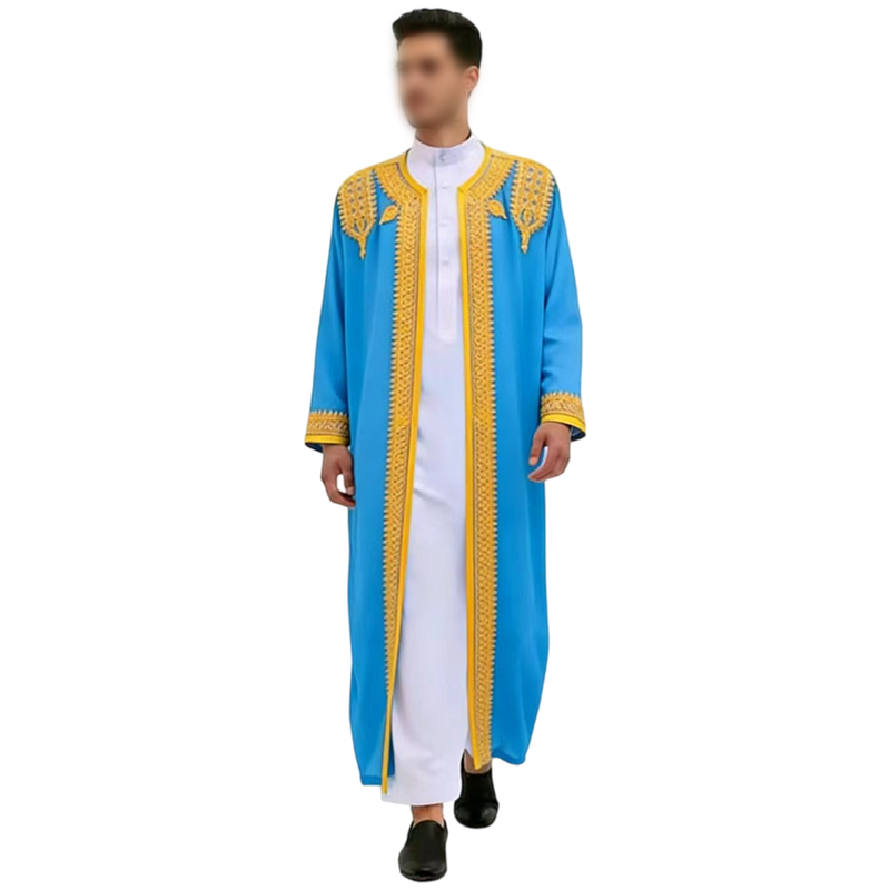 Robes islamiques musulmanes pour hommes, robe arabe, broderie dorée, manches longues, thobe, robes amples, kaftan, chemise, haut, style Dubaï, Arabie Saoudite