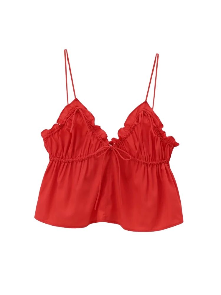 Débardeur Sexy à volants et col en v pour femmes, mode, nœud noué, bretelles fines, dos nu, Camisole