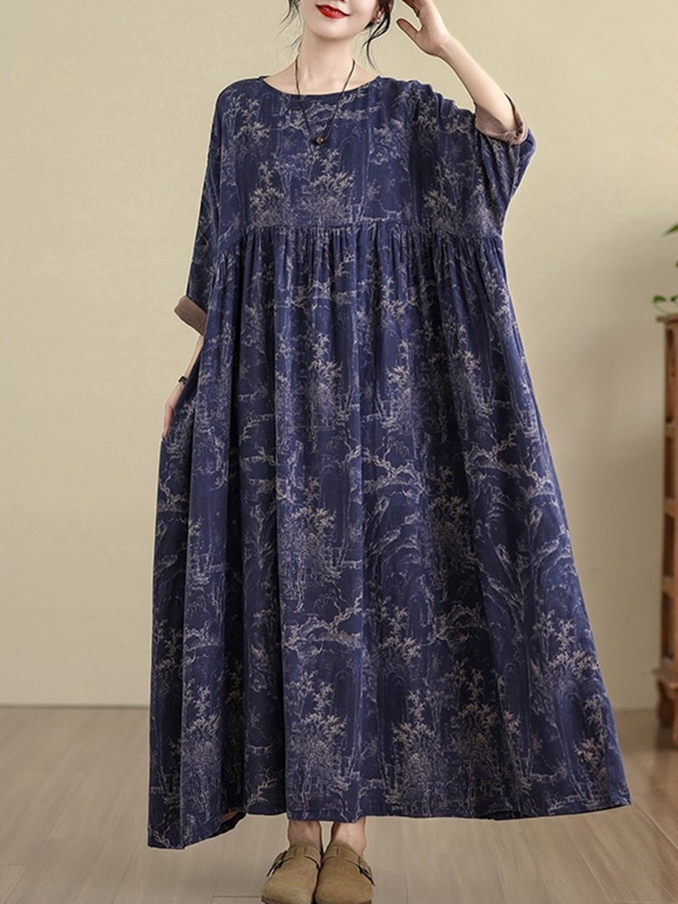 Surdimensionné coton vintage floral nouveau dans les robes pour les femmes décontracté ample longue printemps automne robe vêtements élégants 2025