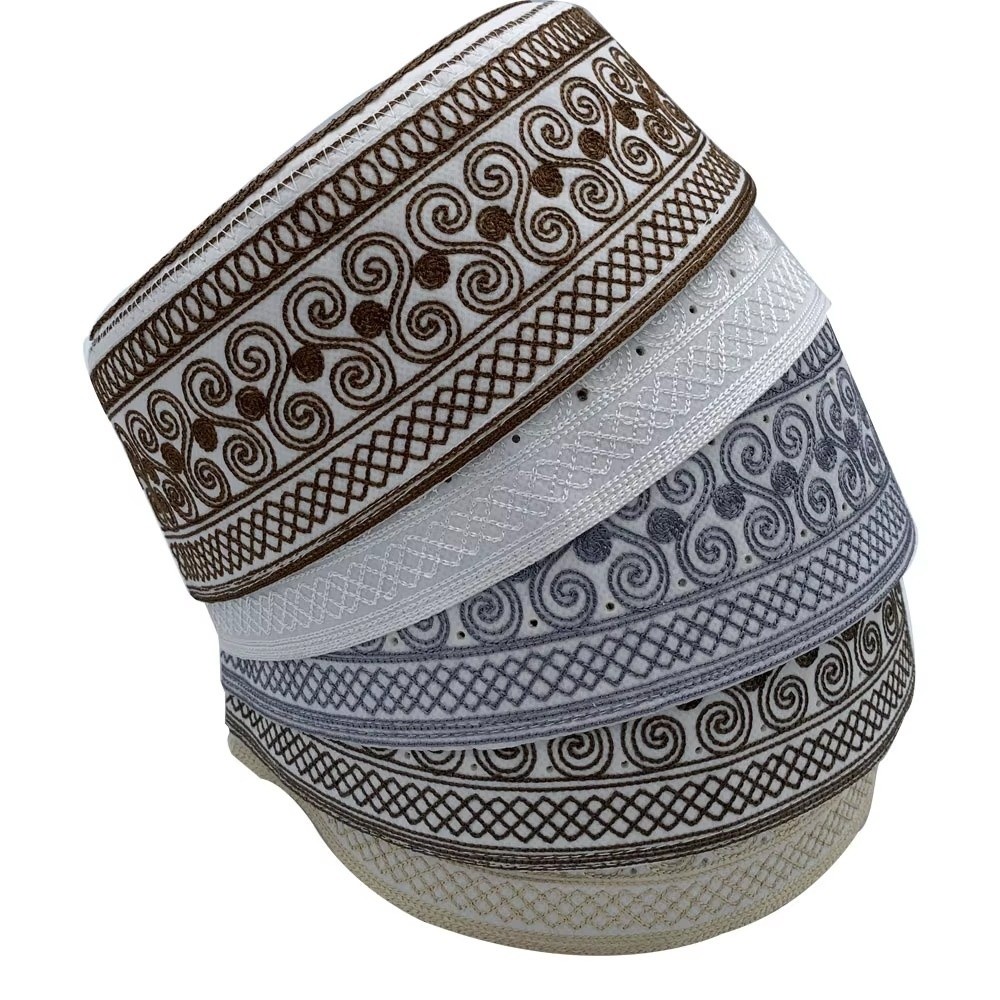 Chapeau musulman traditionnel religieux, style ethnique rond, casquette islamique plate respirante, broderie fine, chapeau juif pour la prière