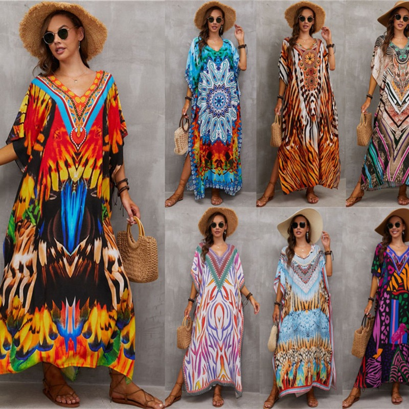 Robes caftan grande taille pour femmes, maillot de bain grande taille, robes de plage Maxi Caftan