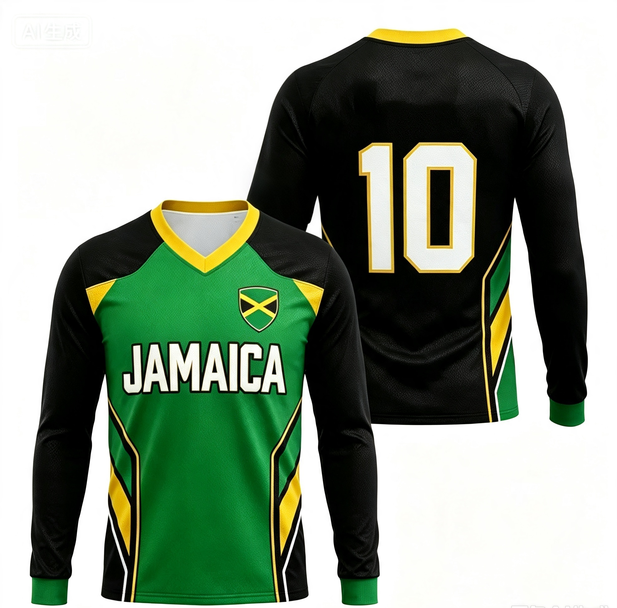 Nouveau Maillot de Foot Y2K Jamaïque N°10 à Manches Longues 2026 – Séchage Rapide, Unisexe, Streetwear pour Couples, Hauts de Sport Football