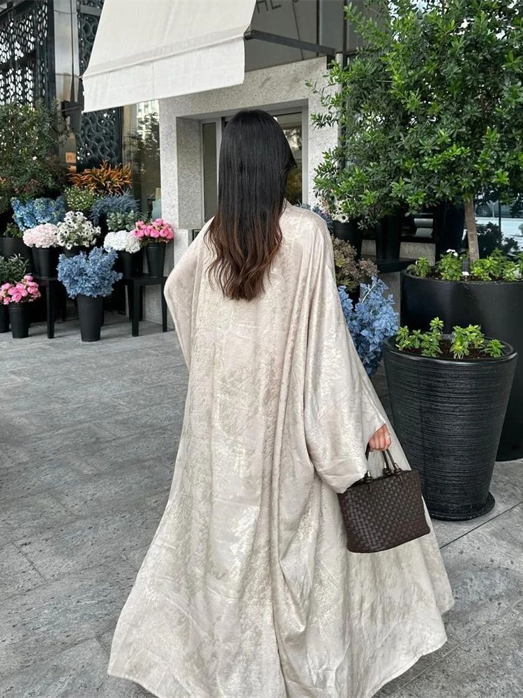 Ramadan brillant Satin ouvert Kimono Abaya dubaï luxe 2025 caftan musulman Robe Abayas pour les femmes Islam vêtements Robe Femme Musulmane