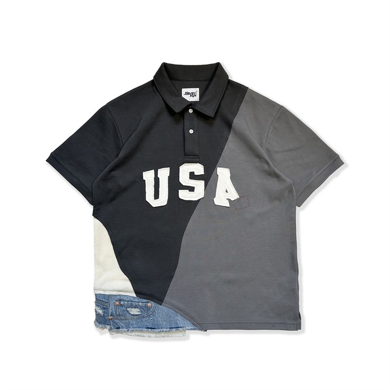 ABOORUN hommes polos broderie Patchwork t-shirts Streetwear couverture en coton pour homme