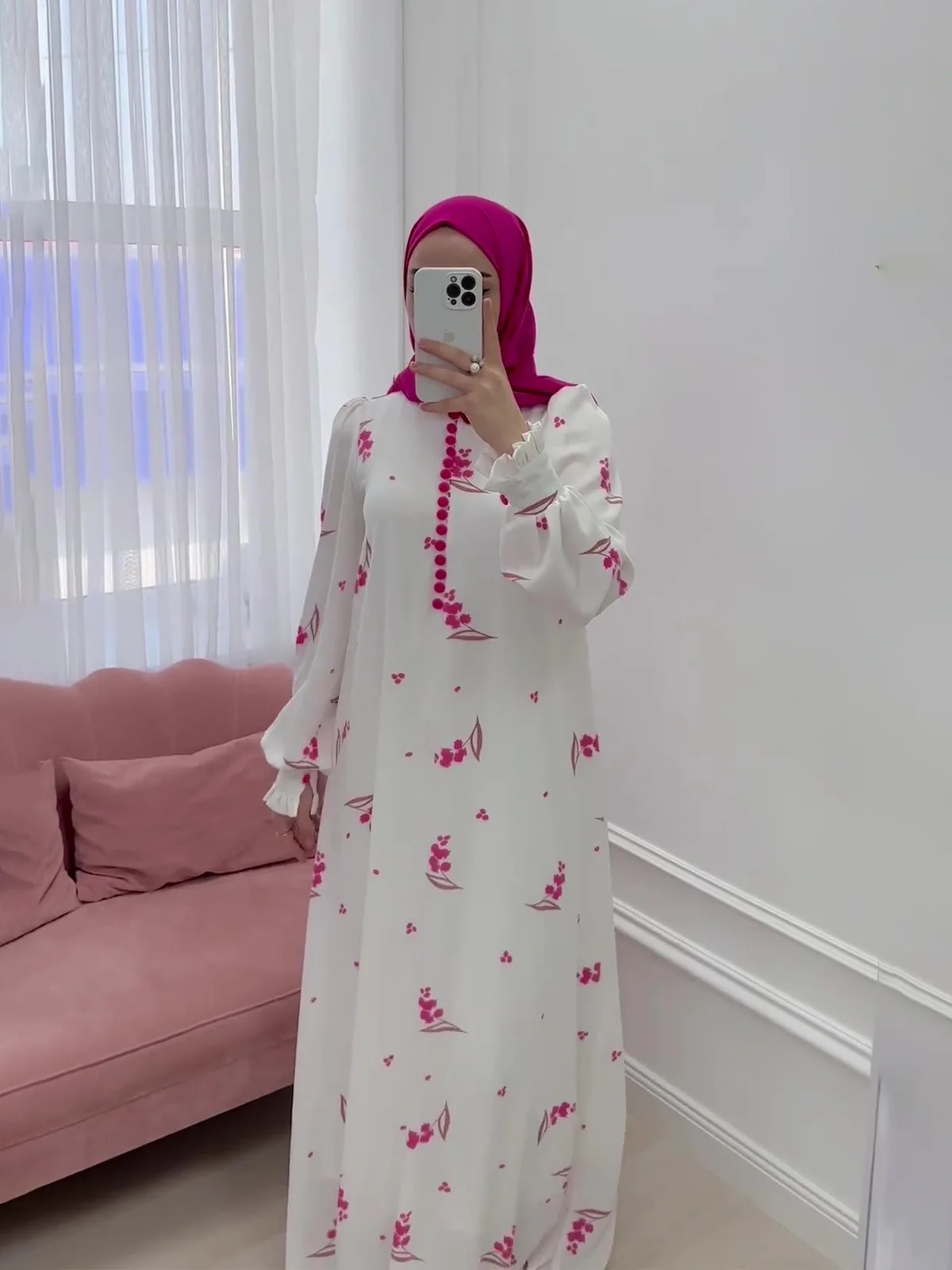 Robe de soirée musulmane Eid pour femmes, imprimé doux, longue, boutons, Ramadan, maroc, dubaï, turquie, Jalabiya, 2024