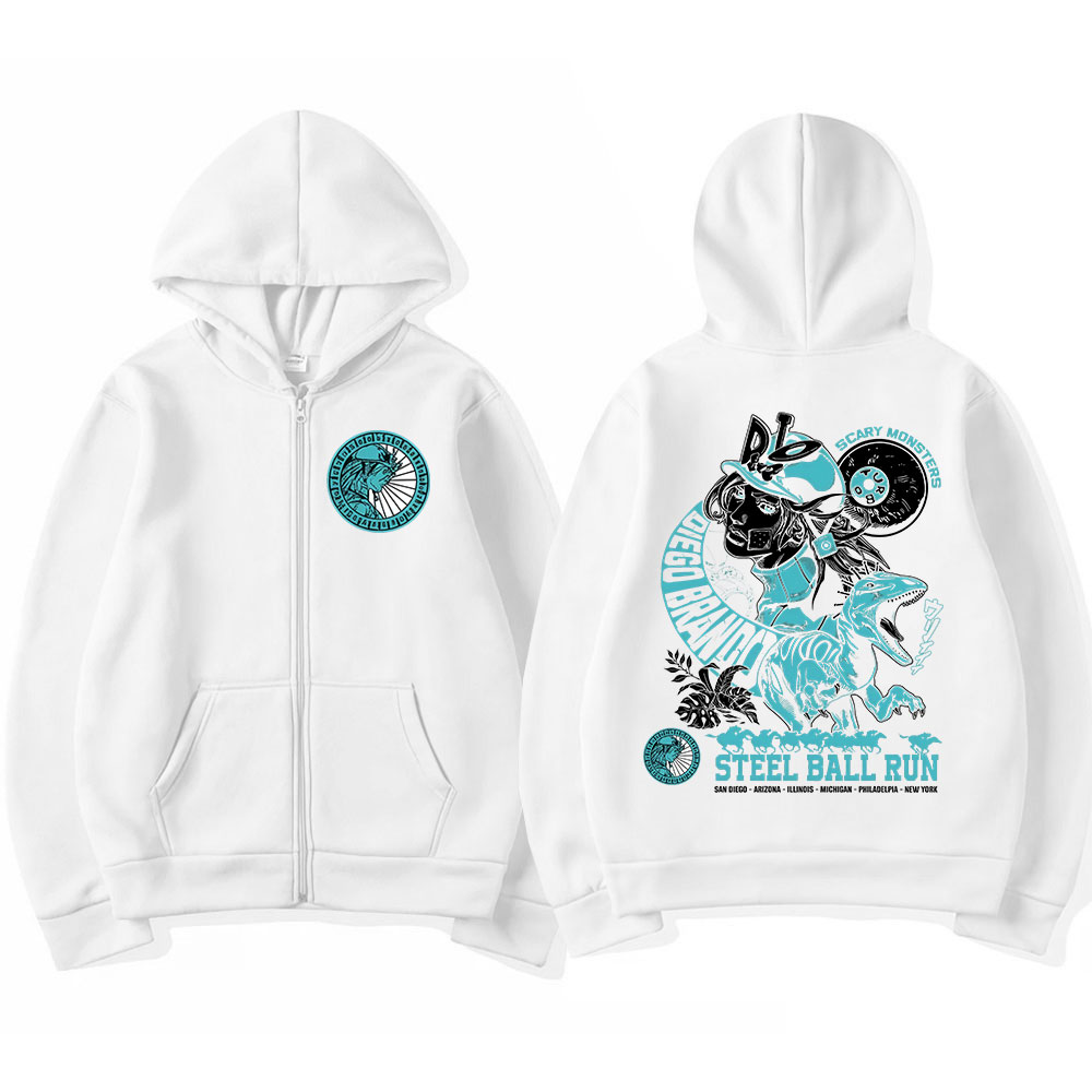 Anime Jojo Bizarre Adventure sweat à capuche avec fermeture éclair STEEL BALL RUN Diego Brando Manga sweats à fermeture éclair mode homme pulls décontractés