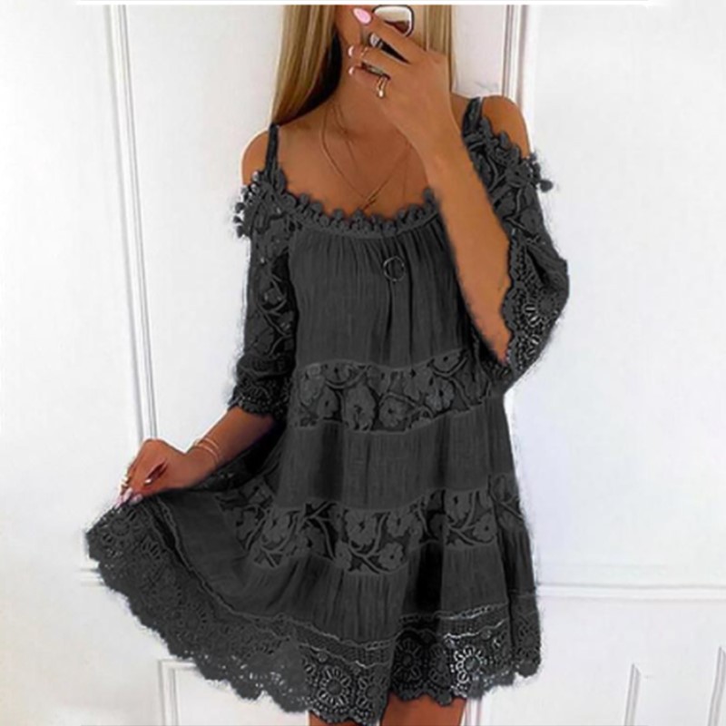 Robe de plage en dentelle blanche pour femmes, décontractée, vintage, à panneaux, sexy, éducative