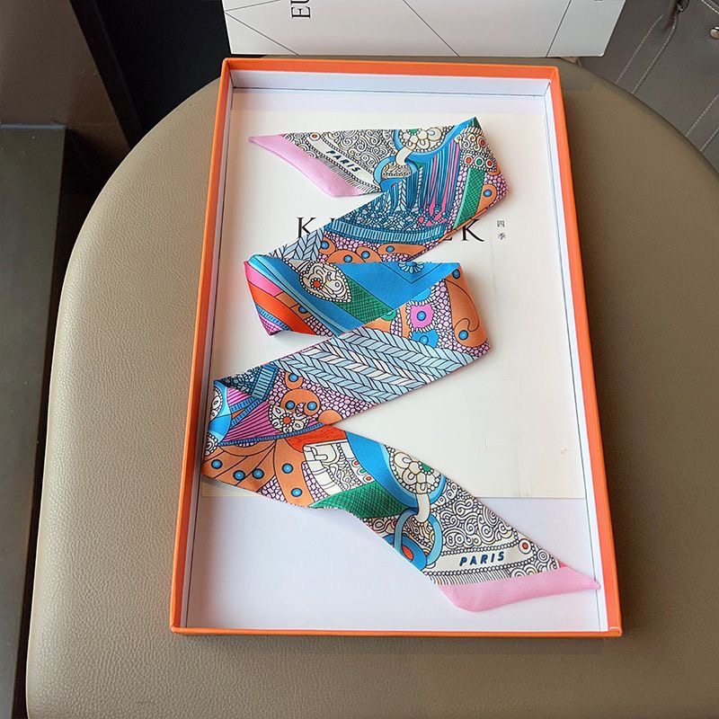 Foulard en soie imprimé rétro français 5x90cm, avec poignée nouée et enveloppée, ruban léger, selle de luxe, banderole en sergé, décoration