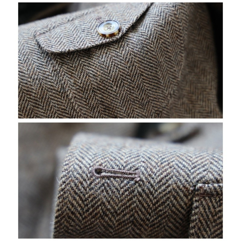 Blazer Homme Vintage en Tweed Chevrons, Mélange de Laine Britannique, Double Boutonnage, Léger, Décontracté, Veste de Sport Formelle