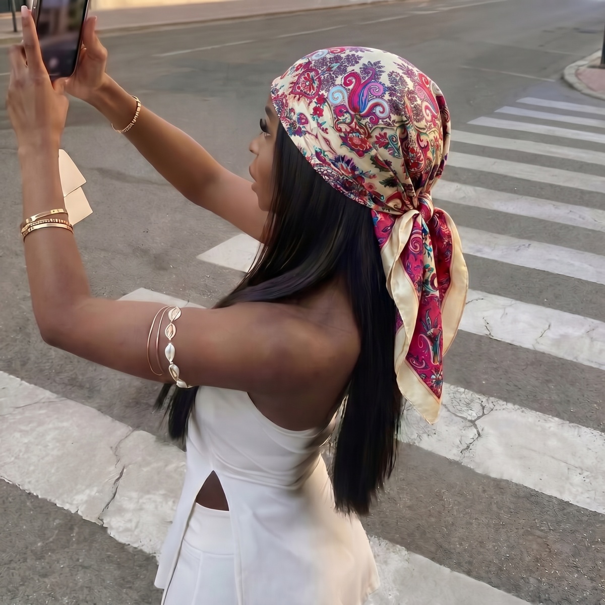 Nouveau Foulard Carré en Soie Imprimé 90cm pour Femme, Bandeau, Hijab en Satin, Bandeaux pour Cheveux, Écharpe, Bandana