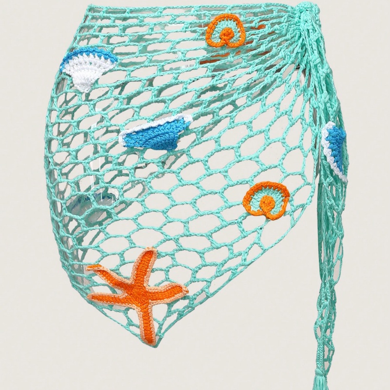 Châles de plage pour femmes, tissés et crochetés à la main, motifs coquillages et conques, cache-maillot de bain, jupe en filet de protection solaire, vêtements de plage en maille