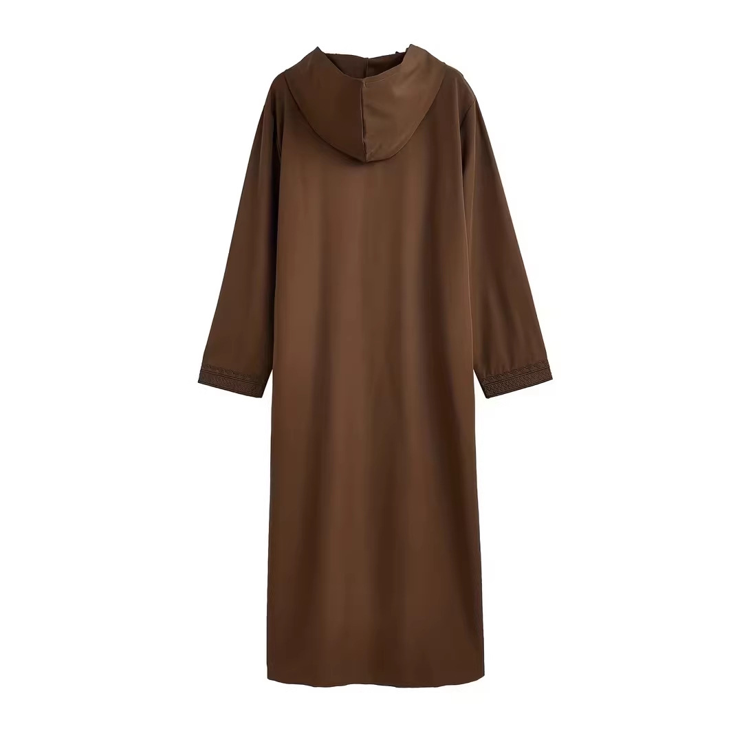 Robe longue pour homme, style Jubba Thobe, brodée, à capuche, Abayas, style Moyen-Orient, musulmane, unie, modeste, Maroc, Dubaï, avec empiècements, printemps, décontractée