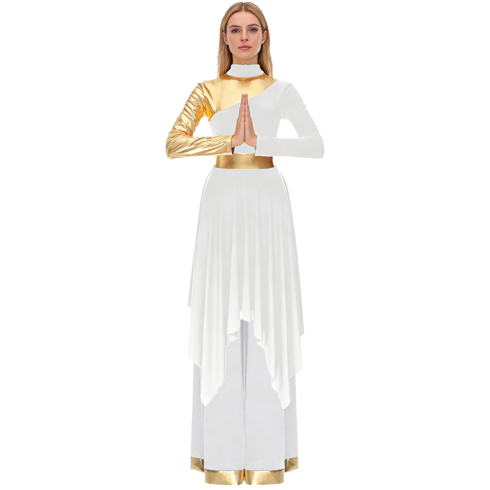 Tenue de louange de culte liturgique pour femmes, robe à manches longues avec pantalon à jambes larges pour la danse lyrique moderne, spectacle de chorale d'église