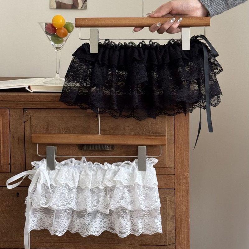 INS Lolita jupe courte Y2k blanc à volants une pièce ceinturée superposition dentelle jupe à lacets empilée jupe portefeuille jupe décorative superposée