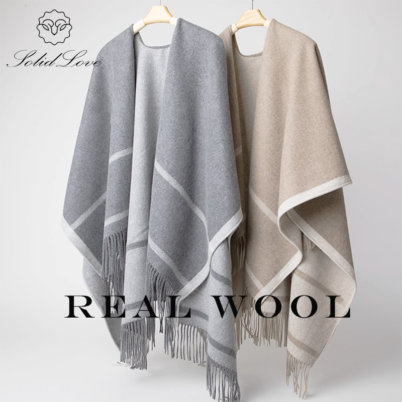Mode horloge femmes châle pull 100% laine châle chaud femme usage mixte cape automne hiver écharpe français gland confortable Wrap Clothi