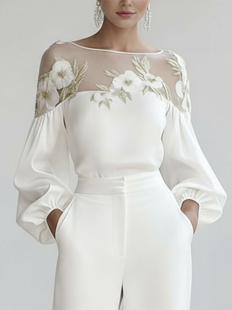 Bonboho – petit haut brodé à fleurs pour femmes, manches bouffantes, coupe ample, élégant, nouvelle collection printemps 2026