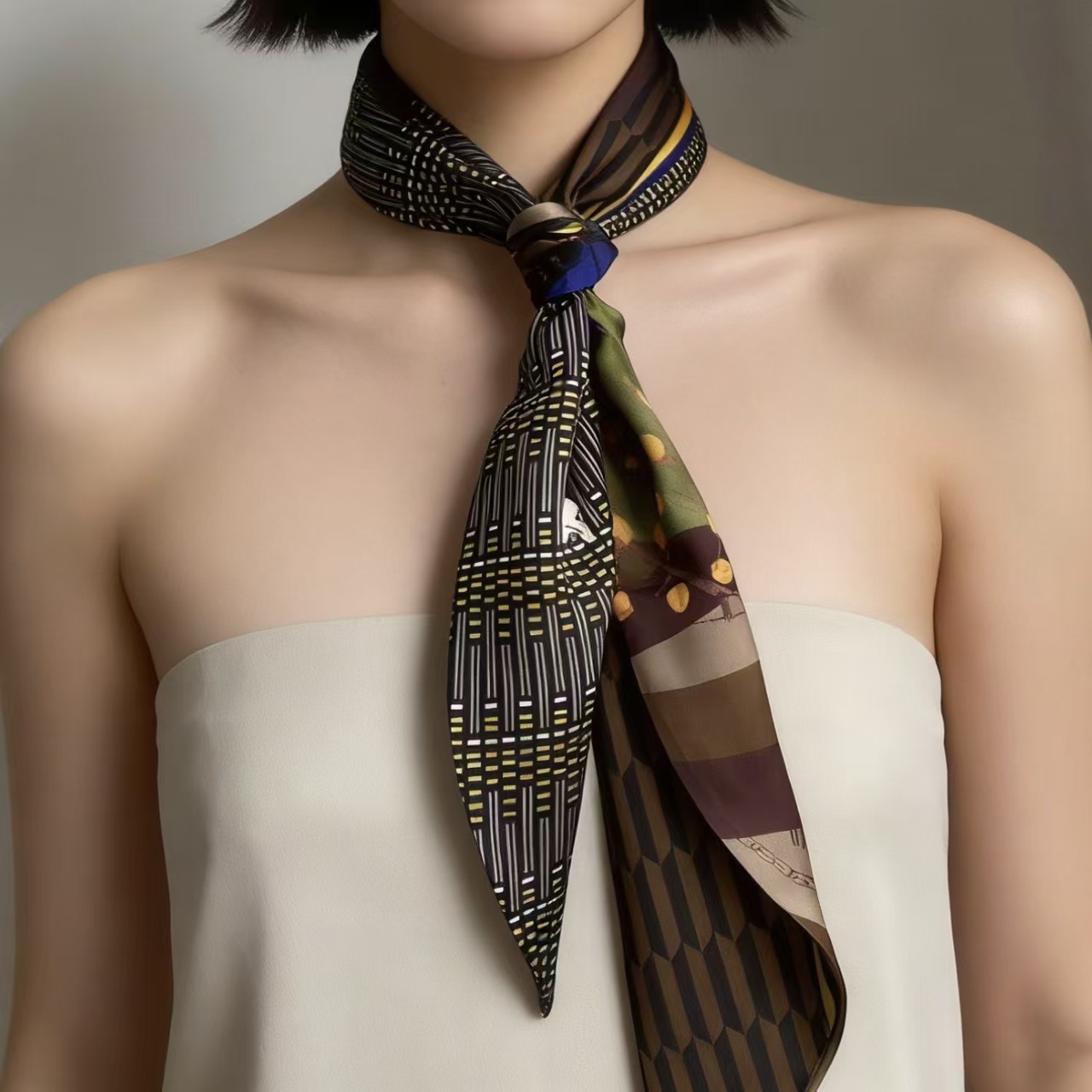 Foulard en soie biaisé imprimé de luxe pour femme, ruban long pour cheveux, cravate, foulard pour sac à main, foulard fin en satin, ceinture en jean