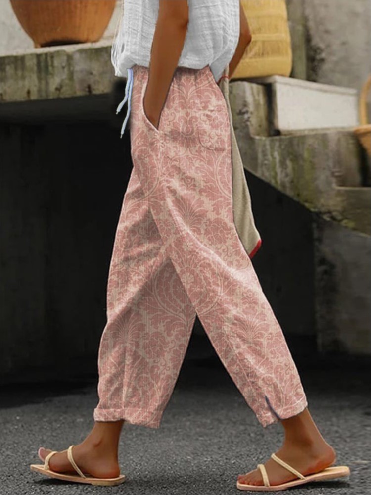 Pantalon imprimé à la mode pour femmes, poches à boutons décontractées, longueur cheville, style Boho, vêtements de vacances pour femmes, printemps été, nouveau